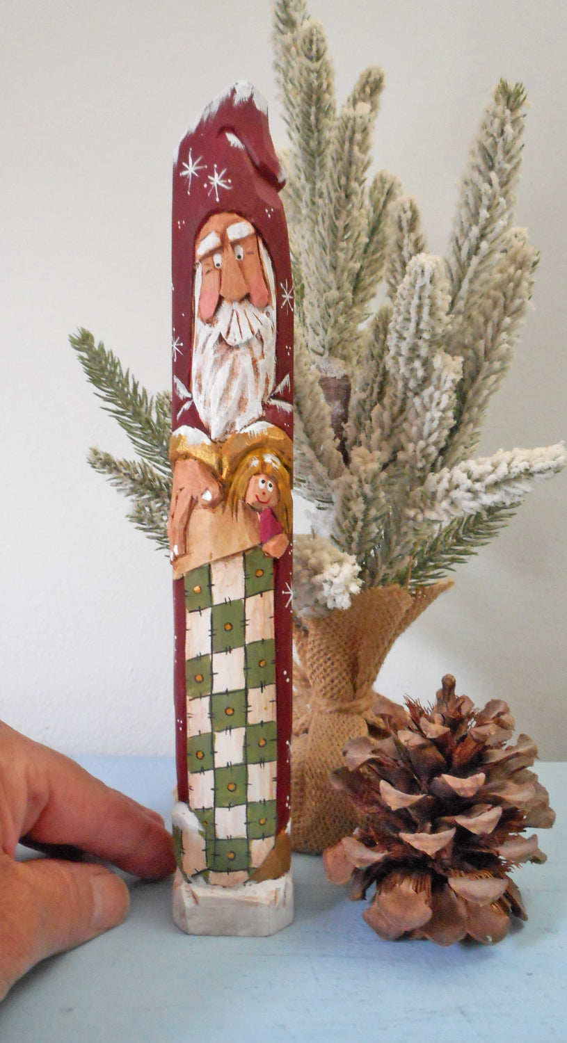 Wooden Pencil Santa Claus with Stocking