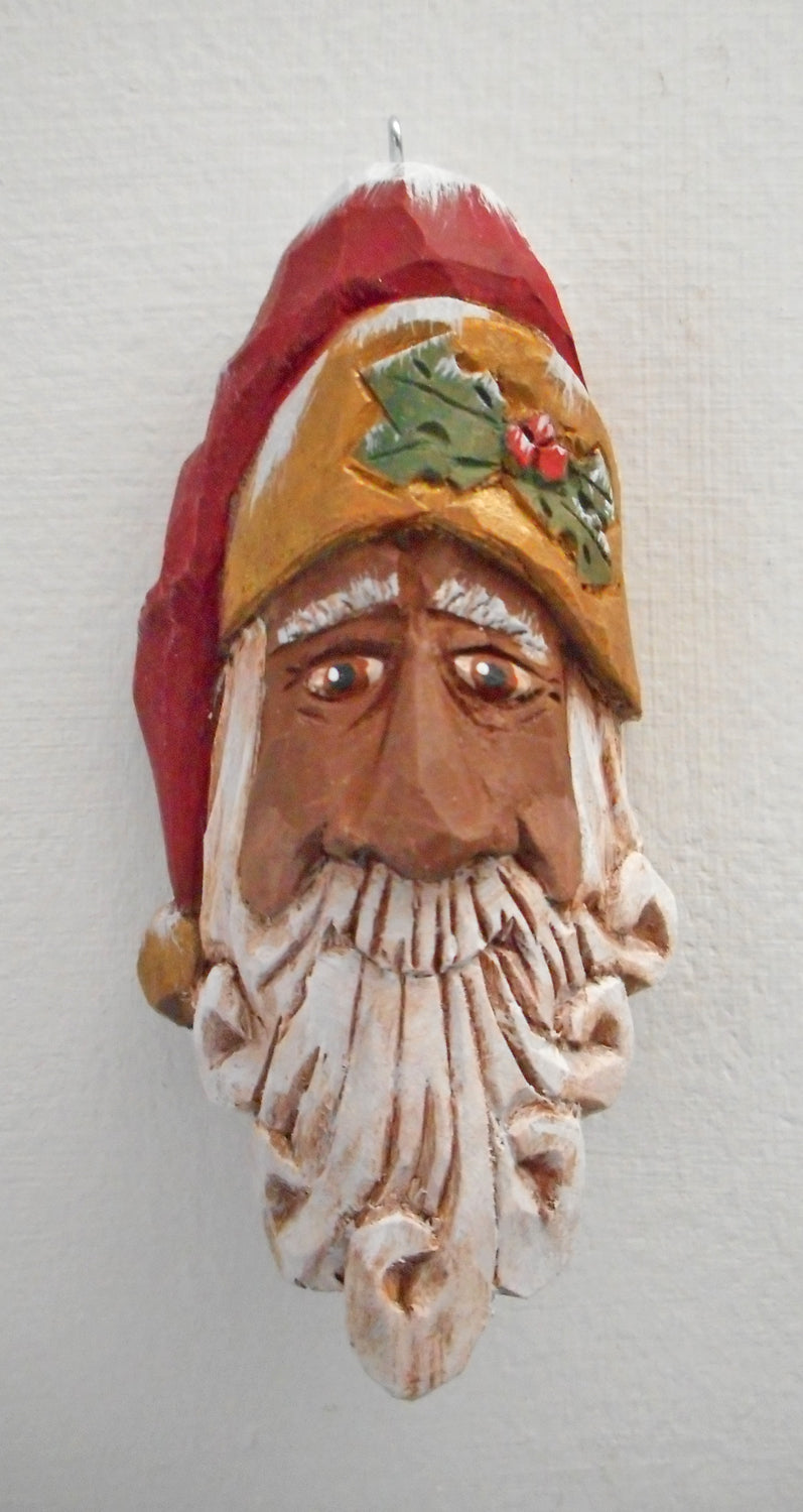 Wooden Black Santa Claus Face Ornaments