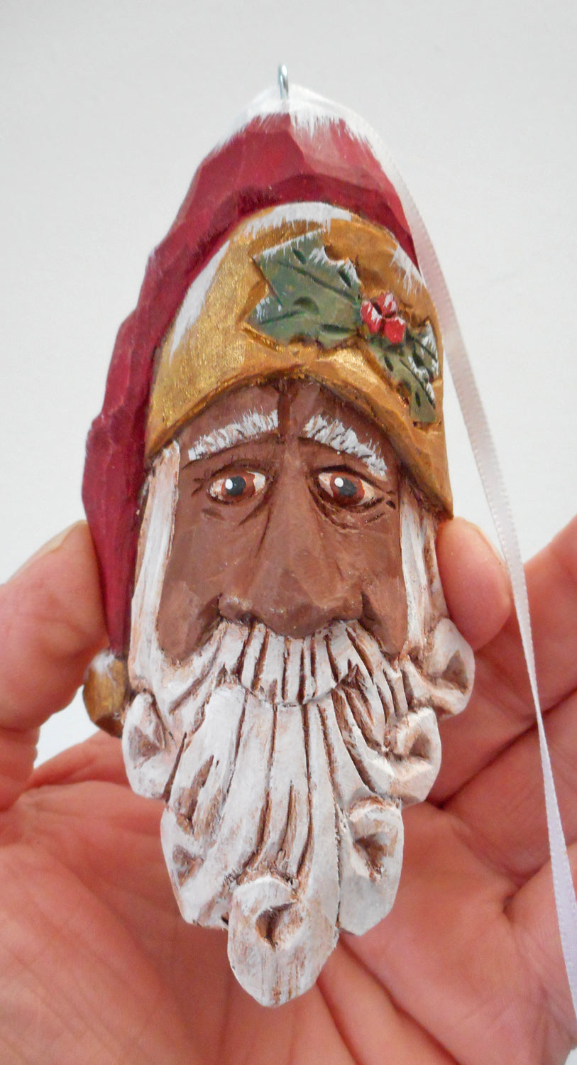 Wooden Black Santa Claus Face Ornaments