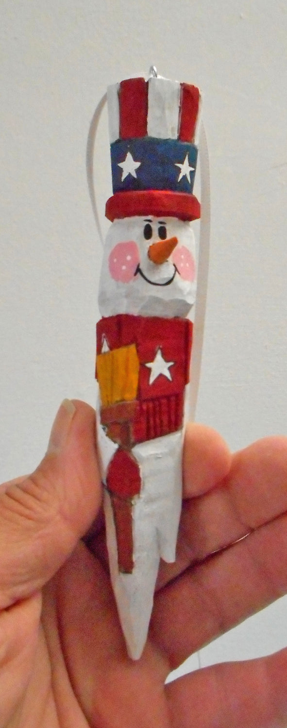 Wooden Patriotic Snowman Ornament