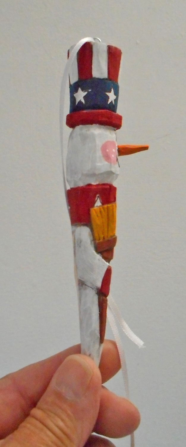 Wooden Patriotic Snowman Ornament