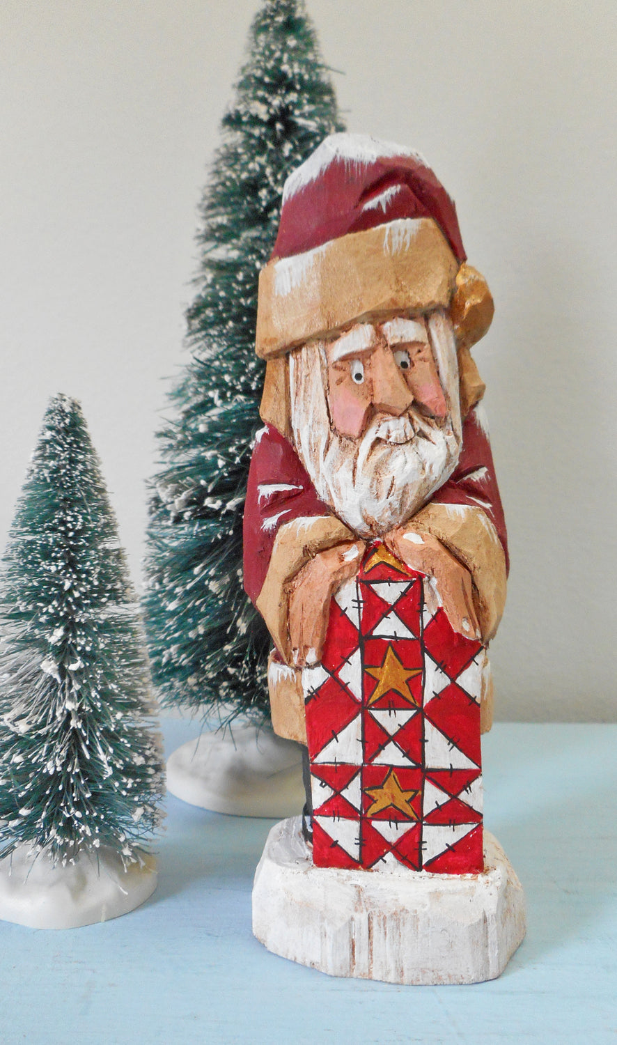Hand Carved Santa Claus with Barn Quilt