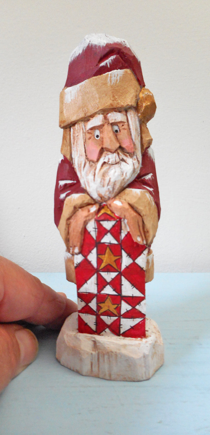 Hand Carved Santa Claus with Barn Quilt