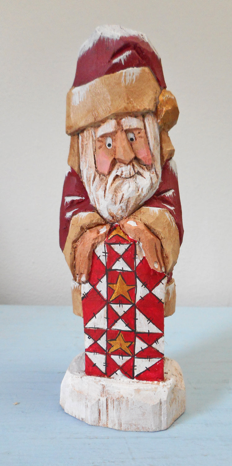 Hand Carved Santa Claus with Barn Quilt