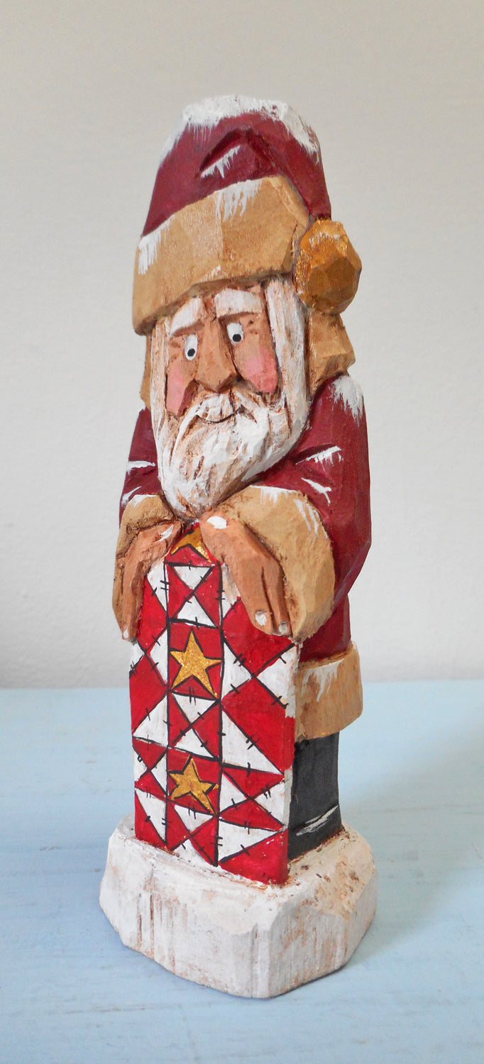 Hand Carved Santa Claus with Barn Quilt