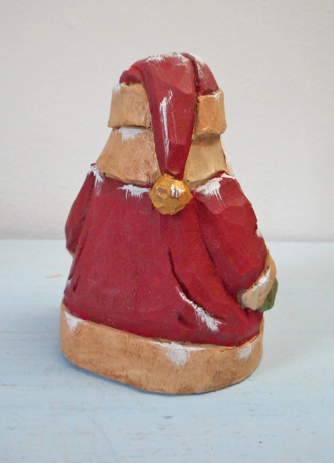 Chubby Quilt Santa Claus Woodcarving with doll