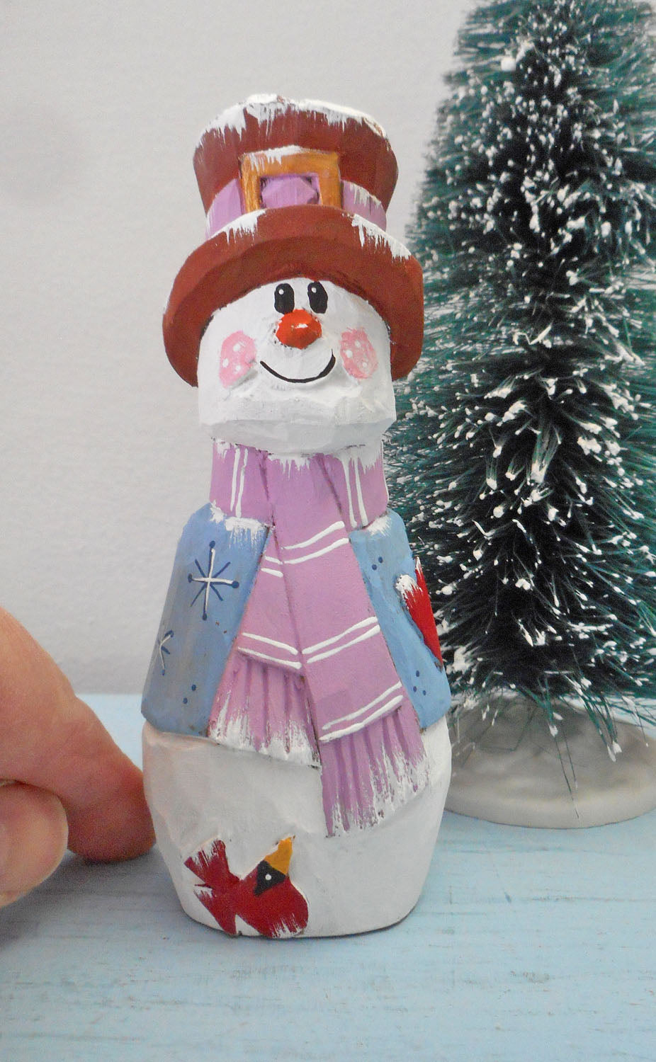 Snowman with Cardinal decoration