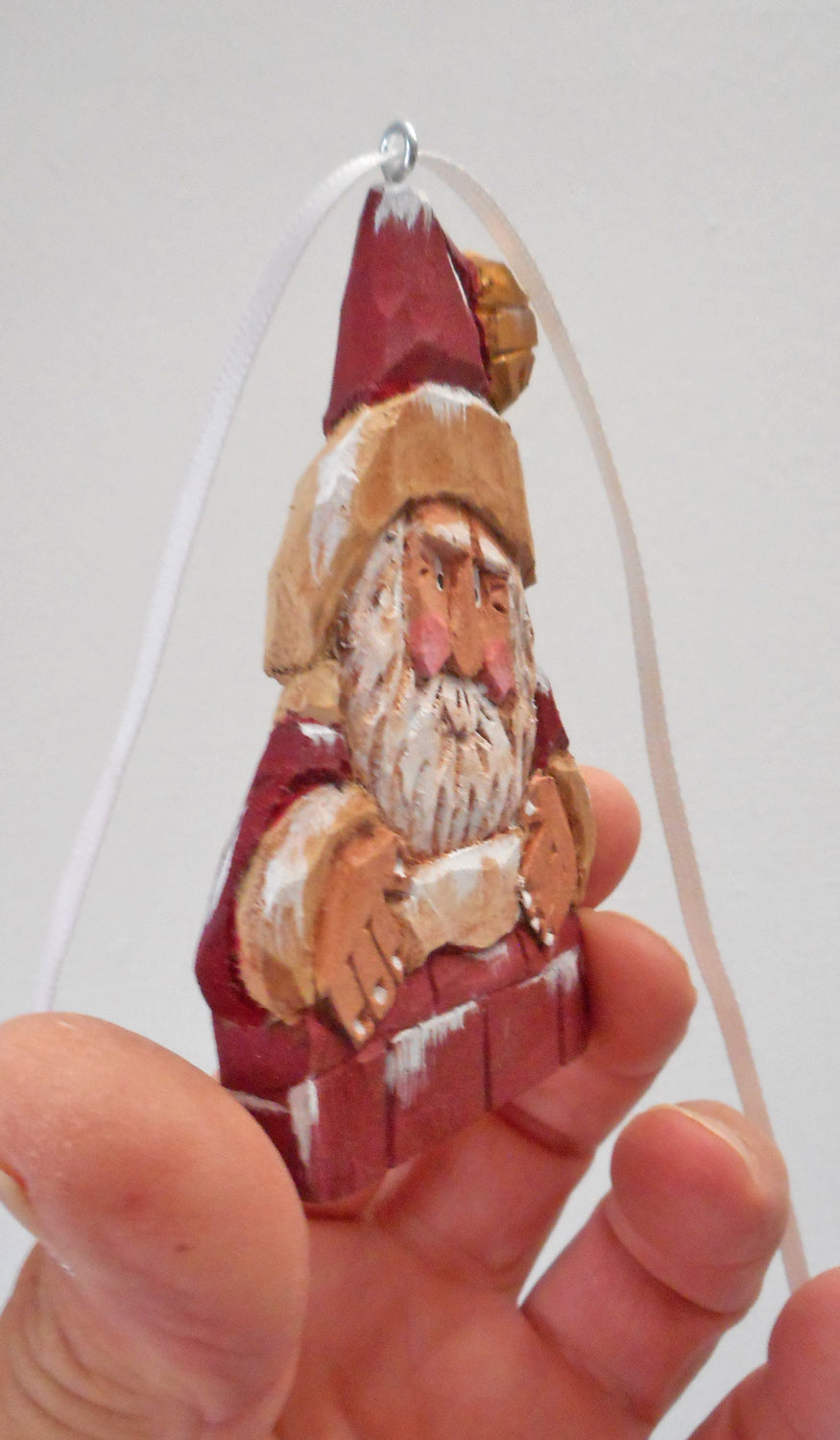 Wooden Folk Art Santa Christmas Ornament