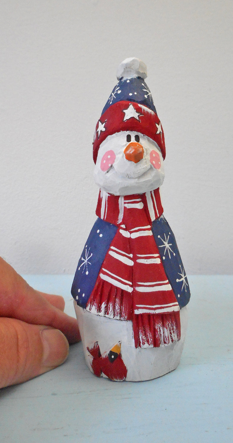 Wooden Folk Art Patriotic Snowman Decoration