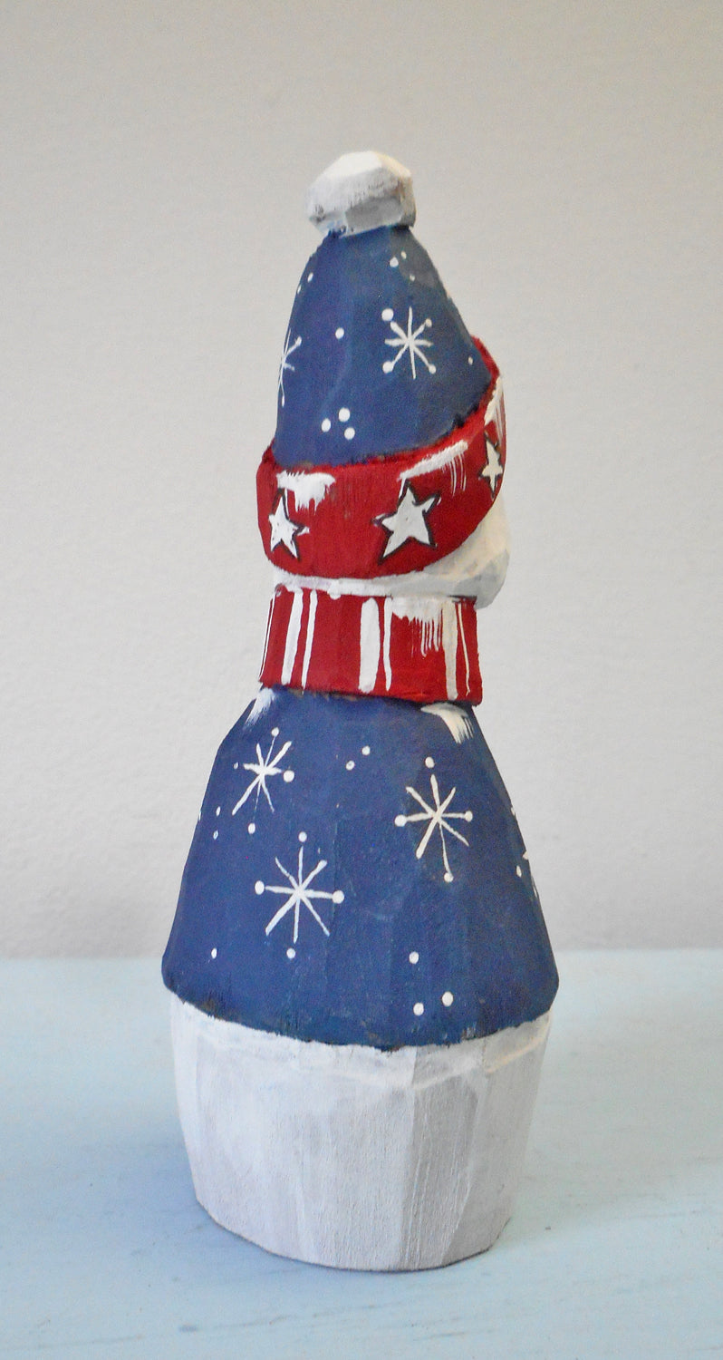 Wooden Folk Art Patriotic Snowman Decoration