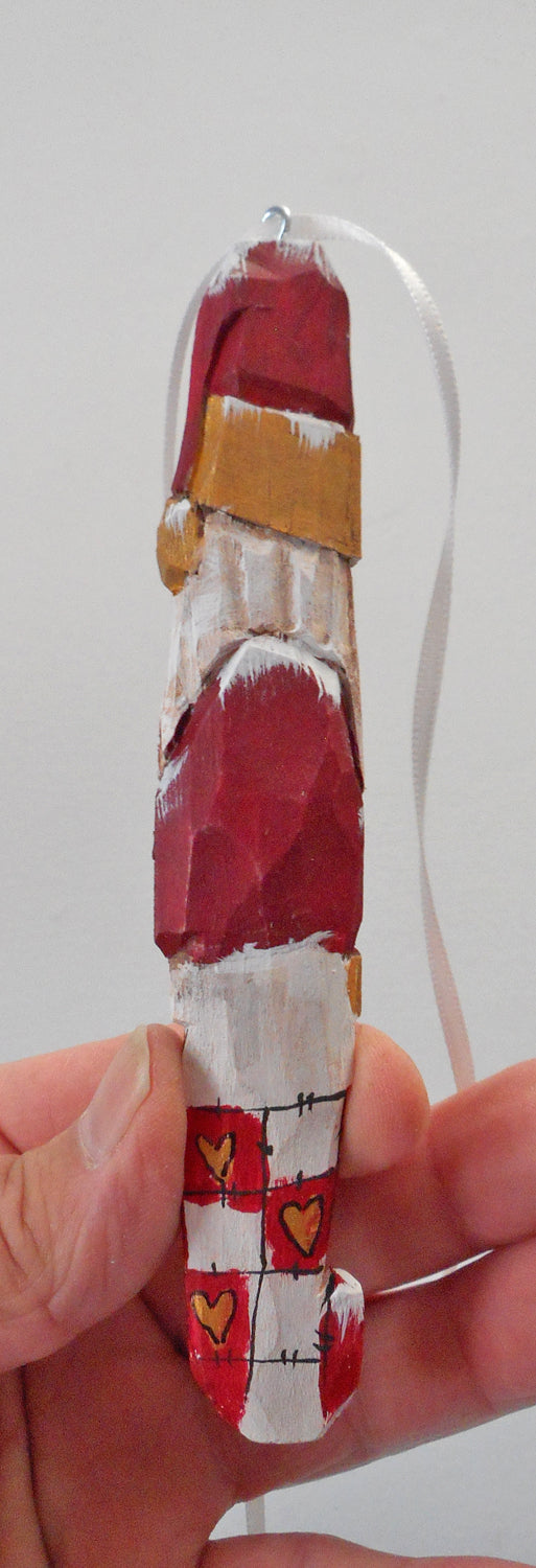 Hand Carved Santa Claus Ornament with Cardinal