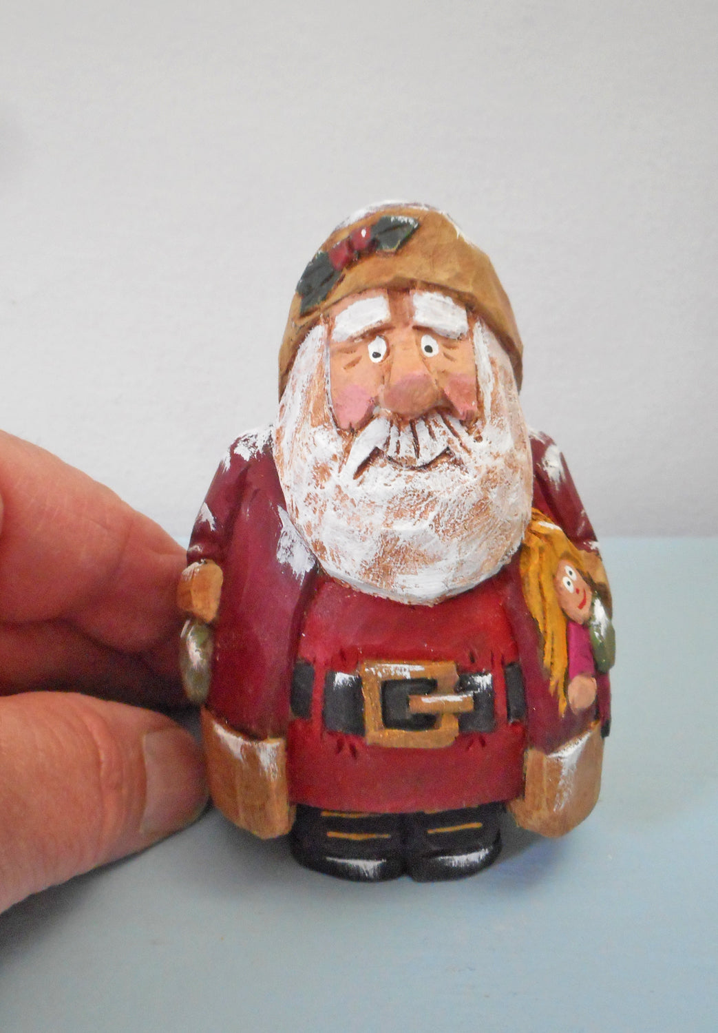 Wooden Chubby Quilt Santa Claus with doll