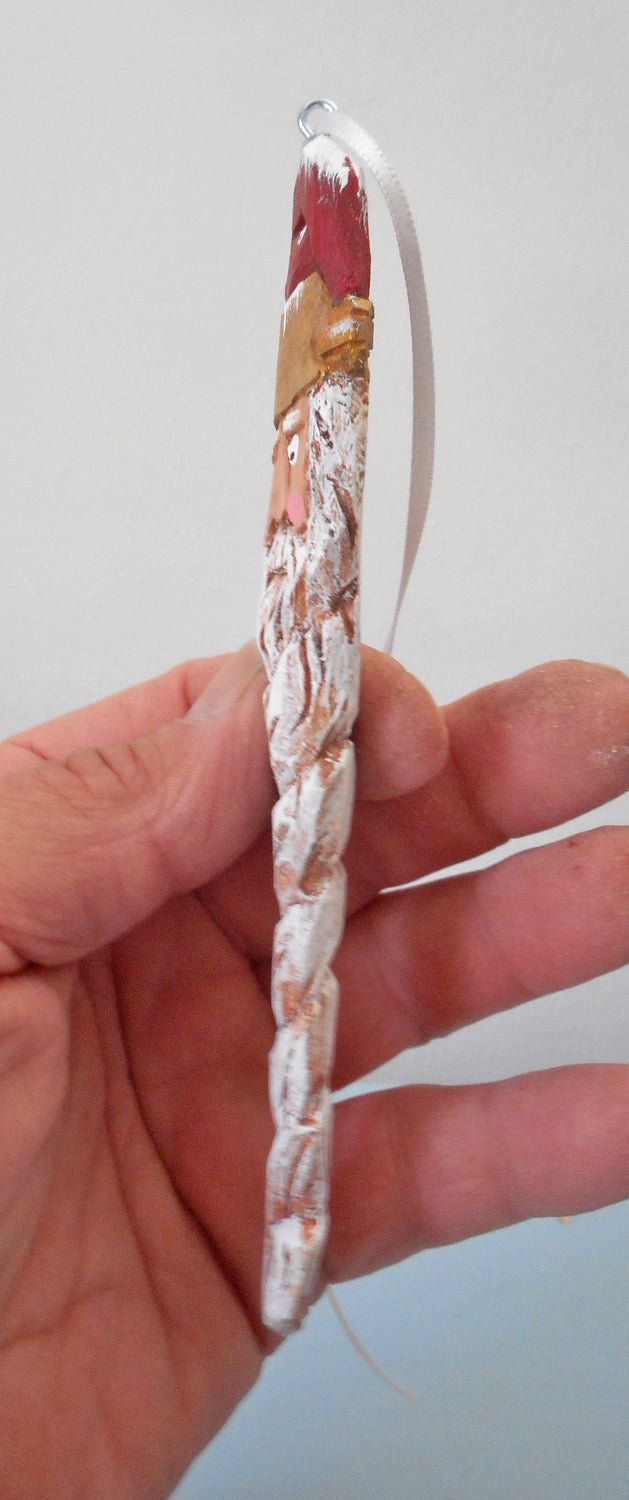 Hand Carved Twisted Santa Ornament