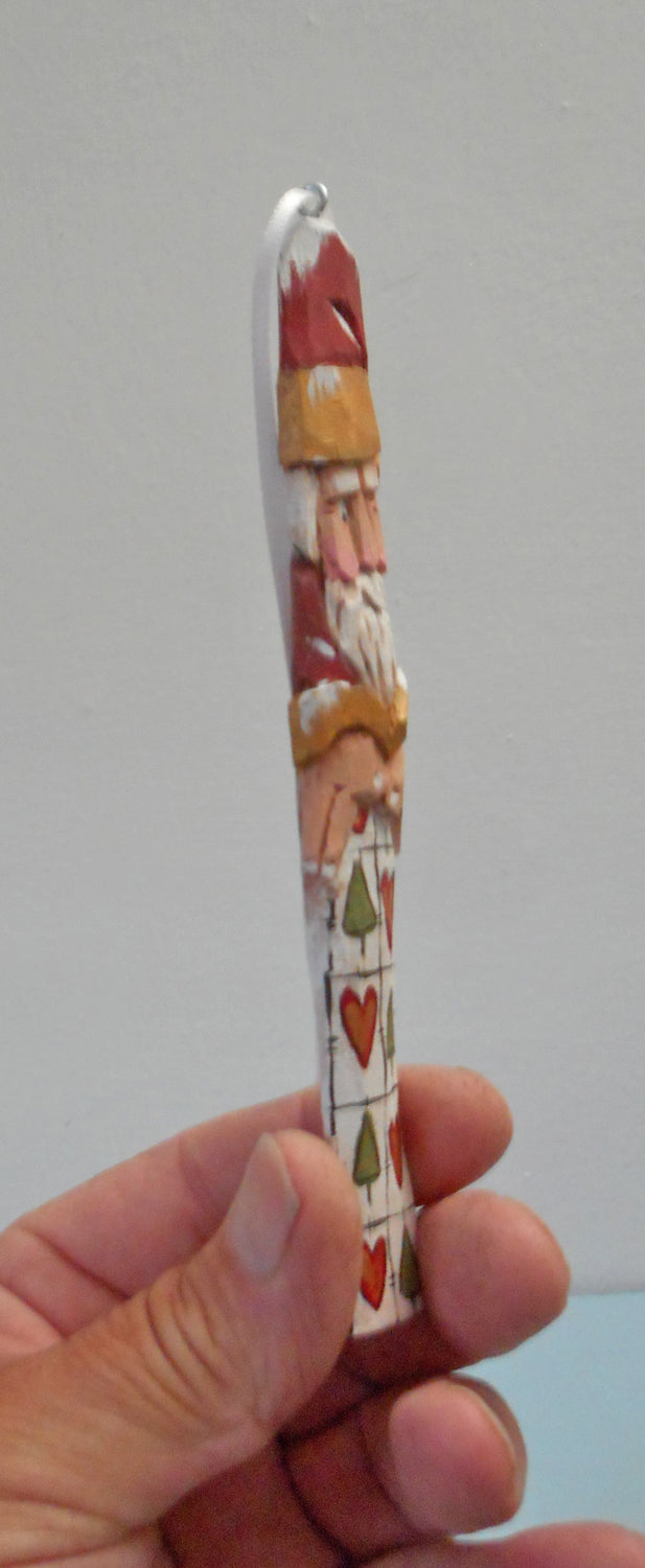 Santa Claus with Quilt Wood tree ornament