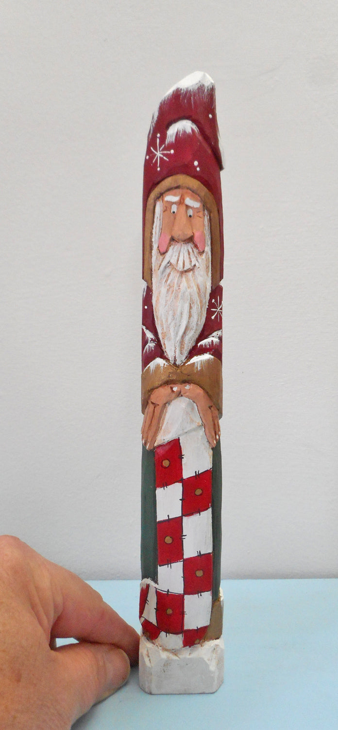 Pencil Santa Claus with Stocking Wood Carving