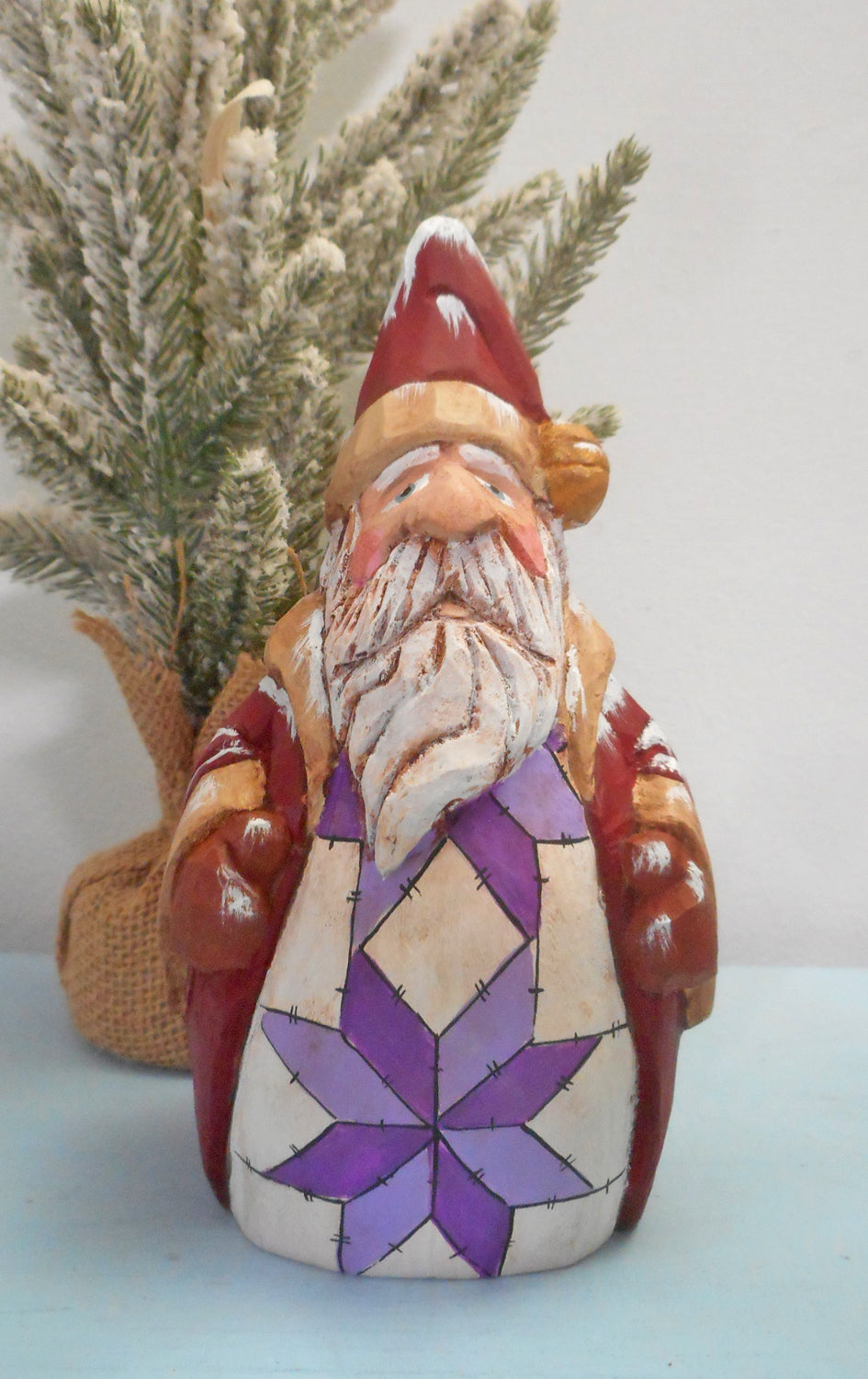 Chubby Quilt Santa Claus woodcarving