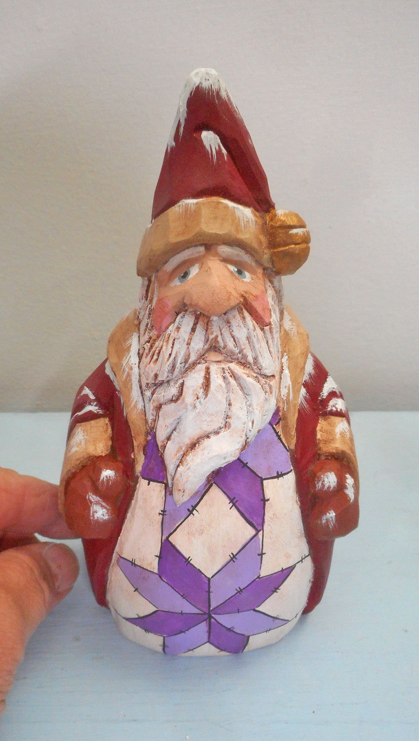 Chubby Quilt Santa Claus woodcarving