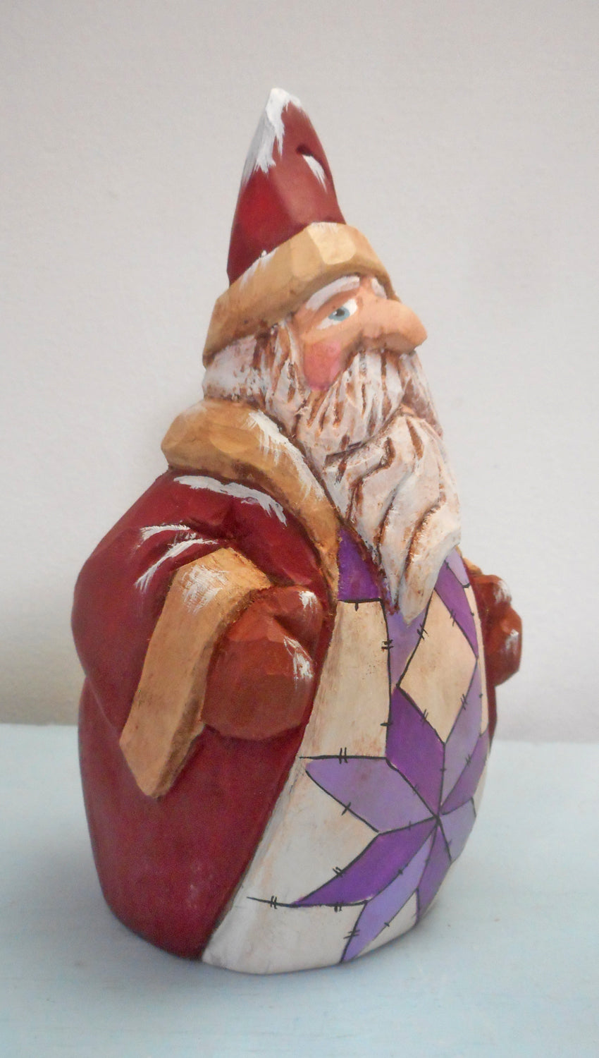 Chubby Quilt Santa Claus woodcarving