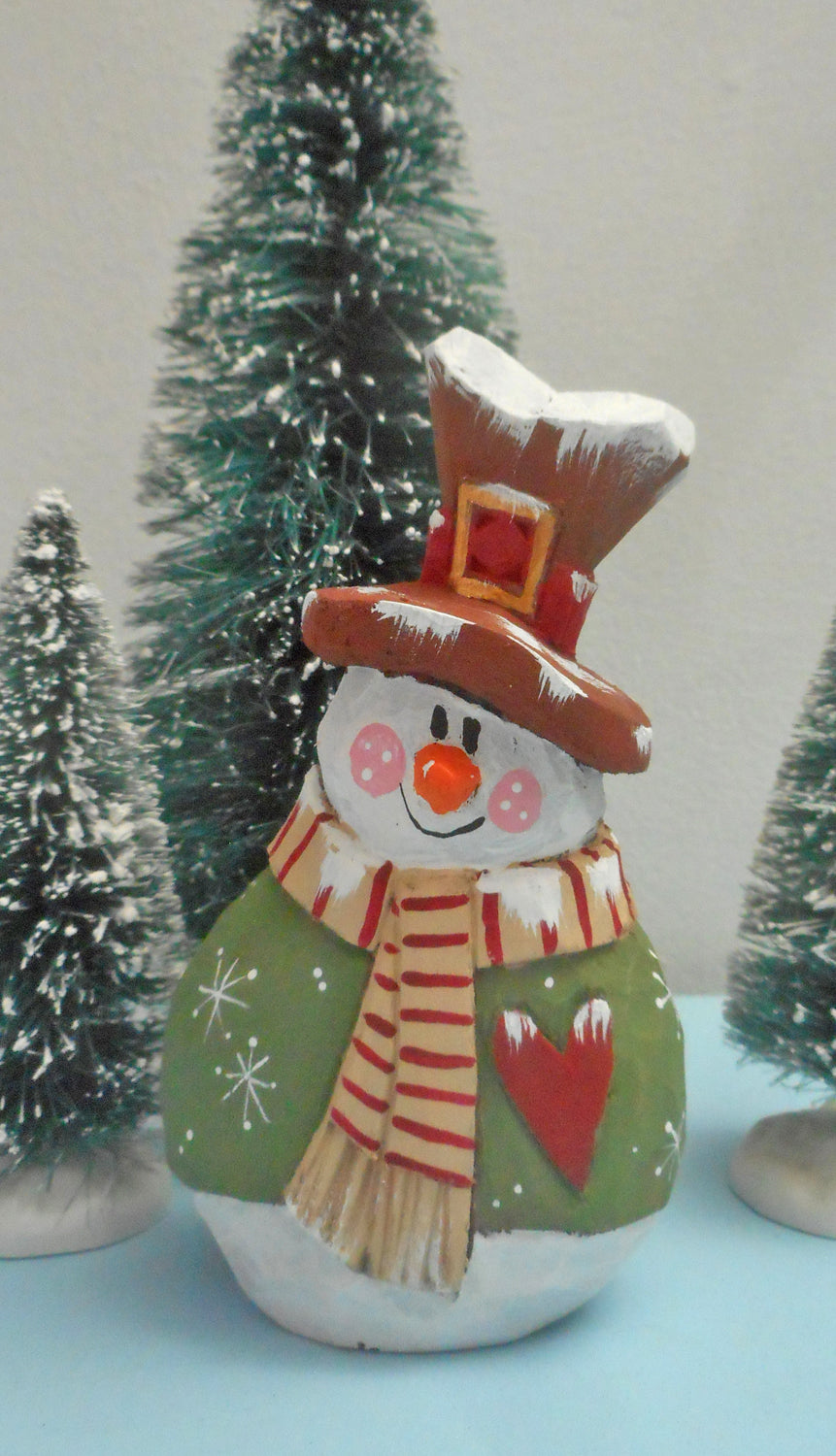 Wooden Folk Art Snowman with heart