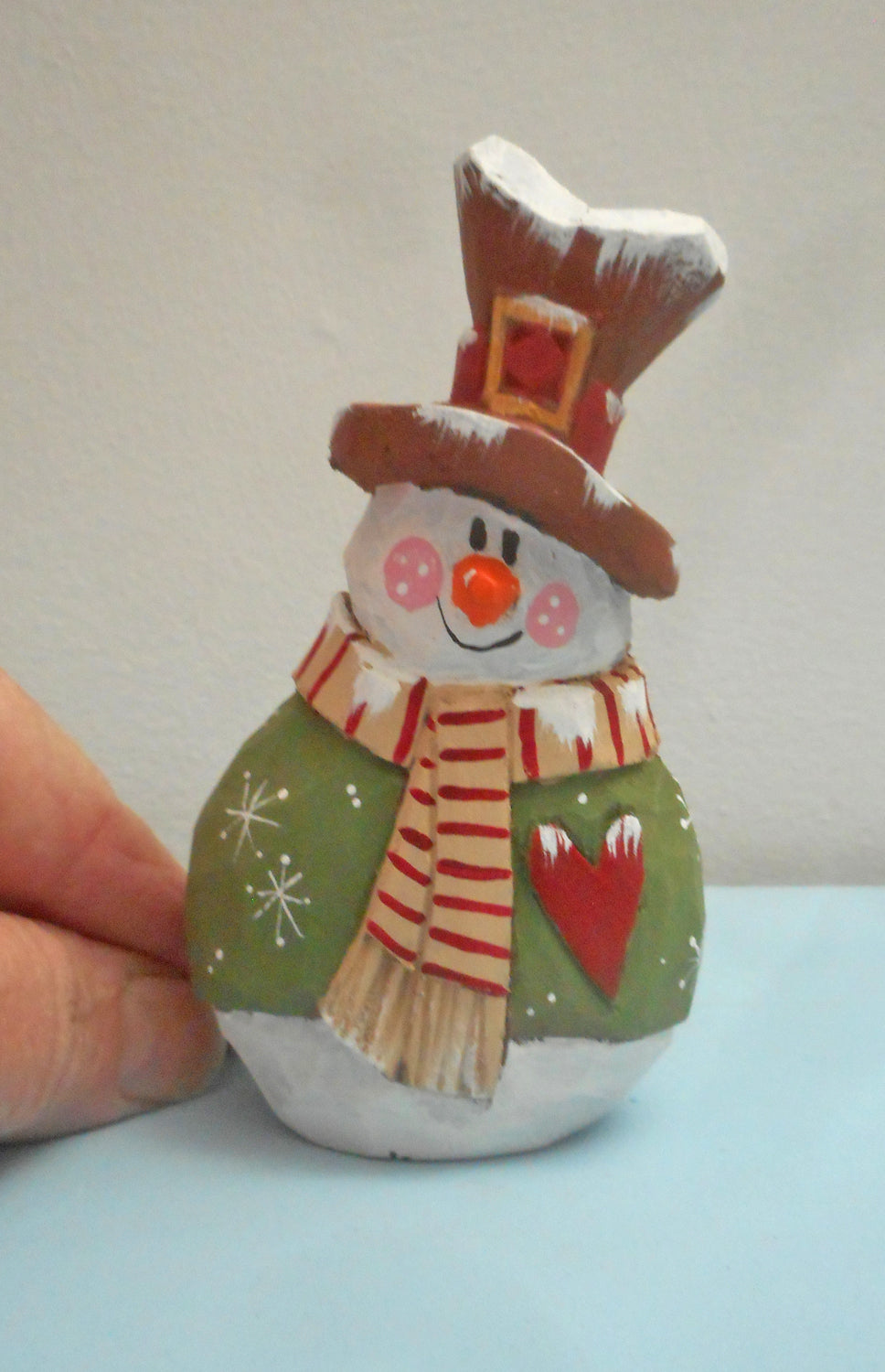 Wooden Folk Art Snowman with heart