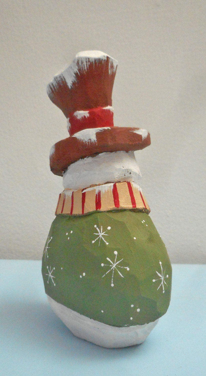 Wooden Folk Art Snowman with heart