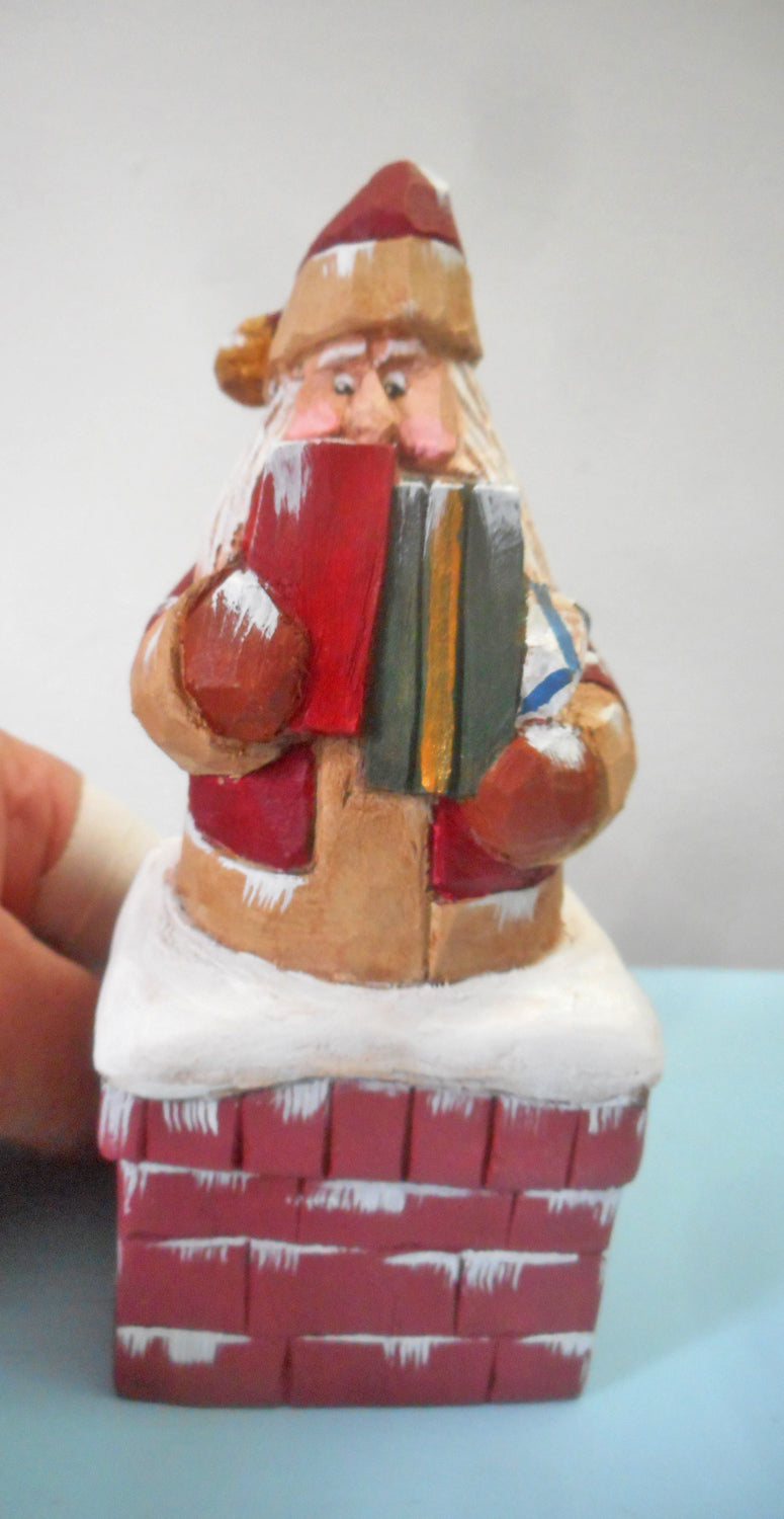 Chimney Santa Claus Wood Carving