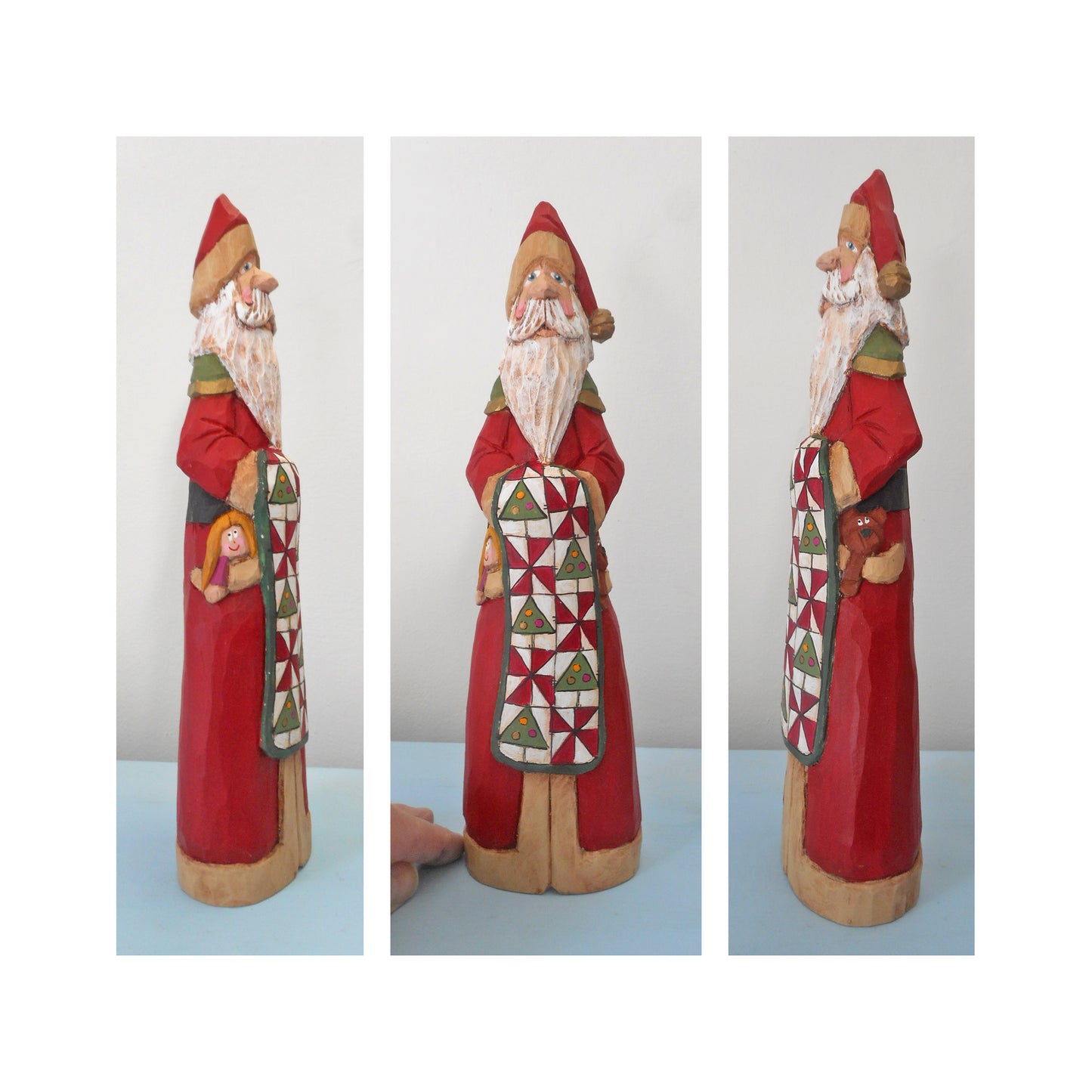 Hand Carved Father Christmas with Flywheel Quilt