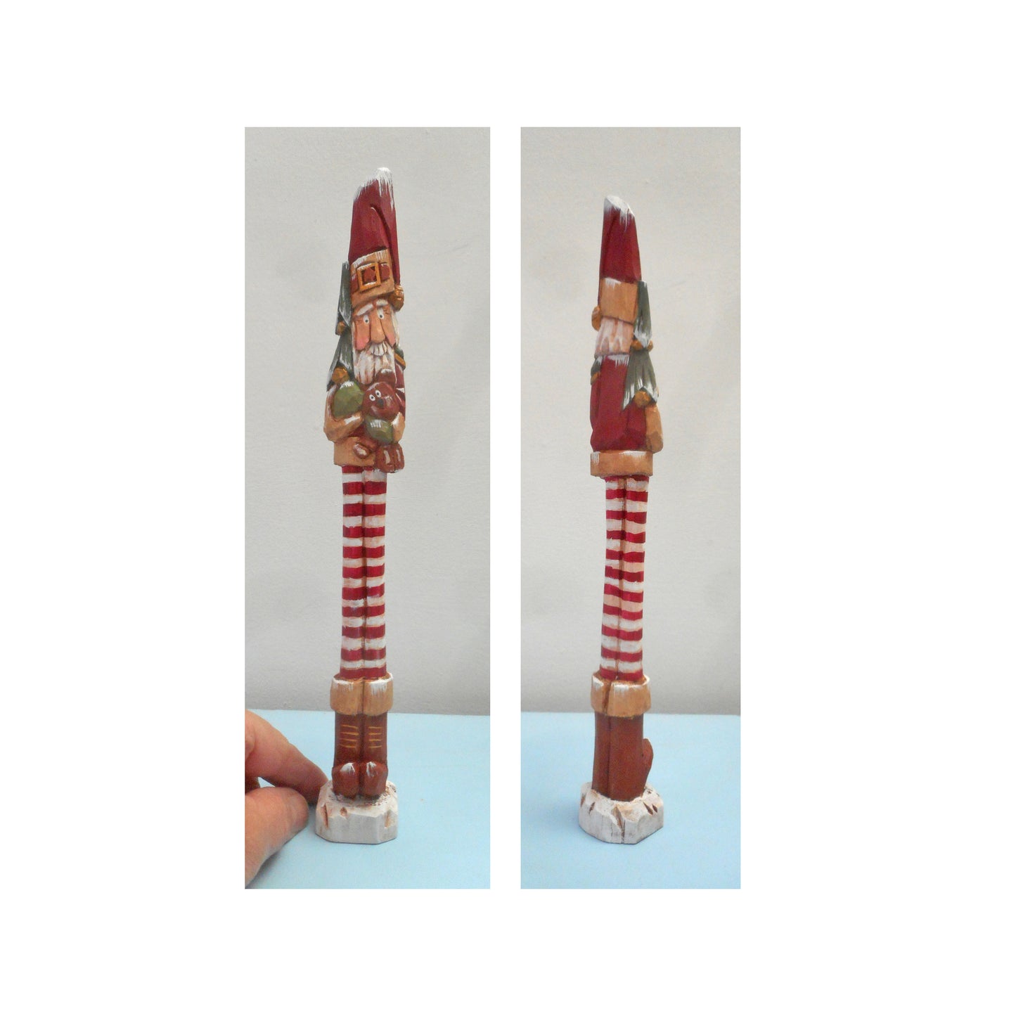 Whimsical Long Leg Pencil Santa Claus Figures