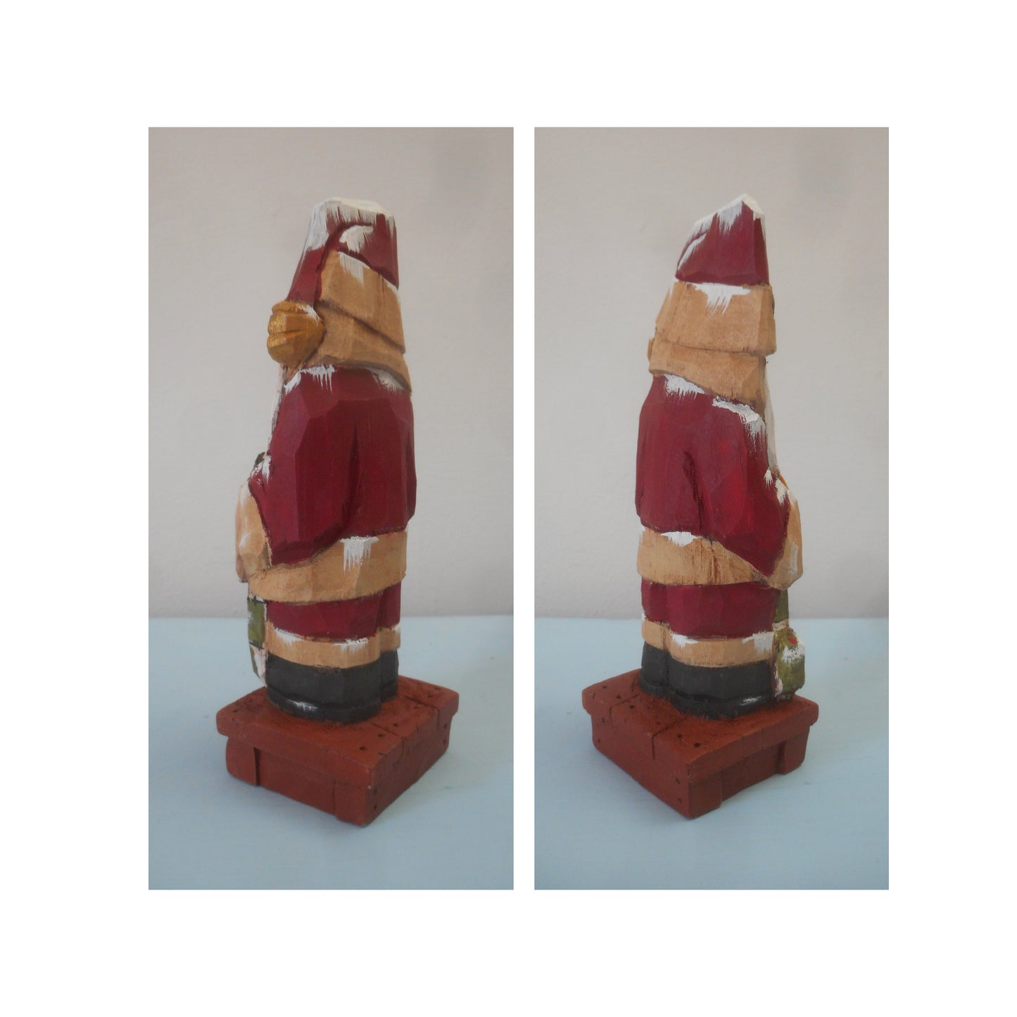 Santa Claus Wood Carving with Christmas Stocking