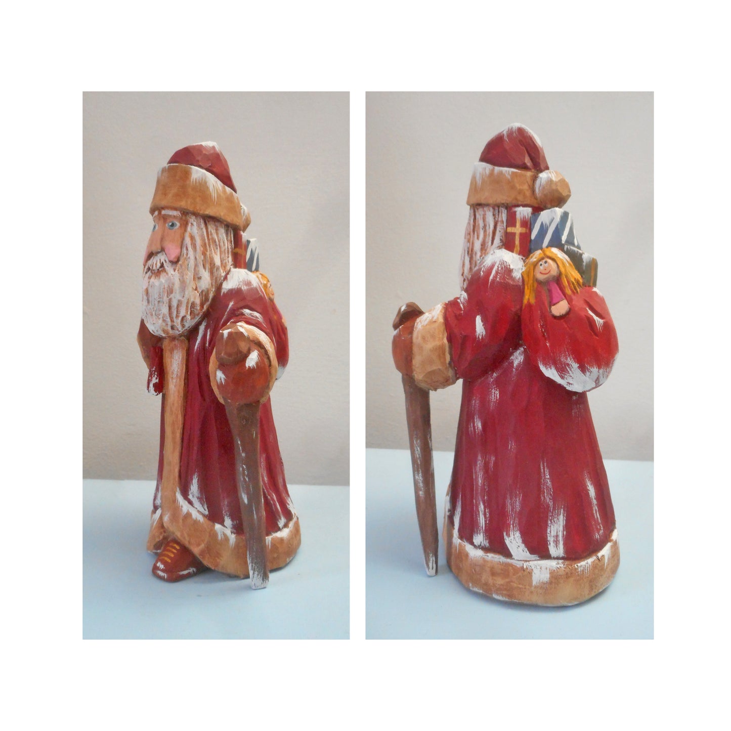Robe Santa Claus with Christmas sack woodcarving