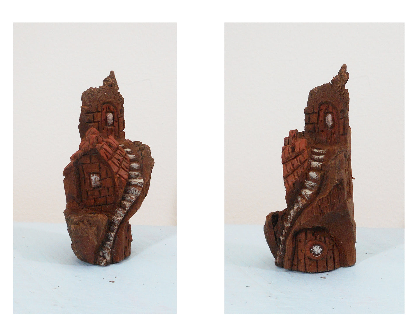 Hand carved cotton wood fairy house decoration