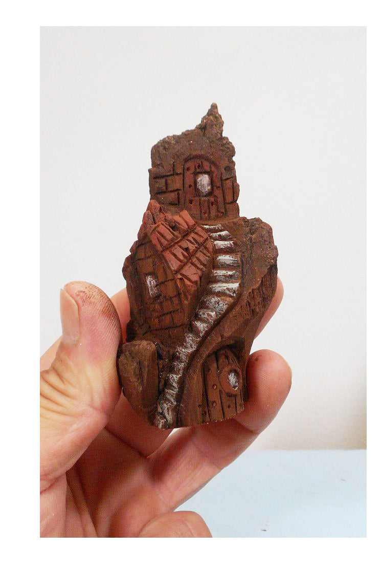 Hand carved cotton wood fairy house decoration