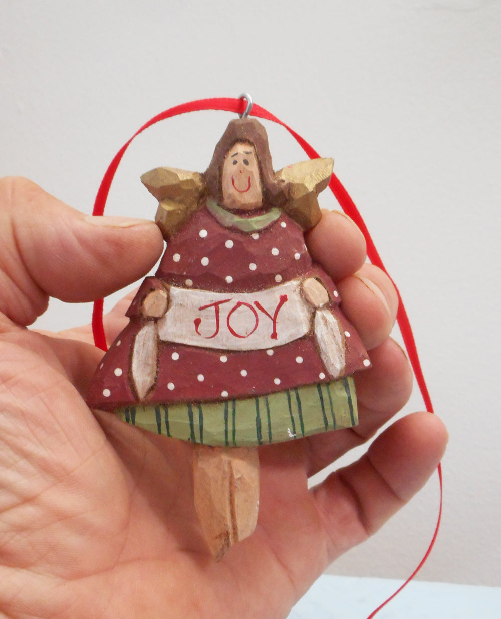 Wooden Folk Art Angel Christmas Ornament