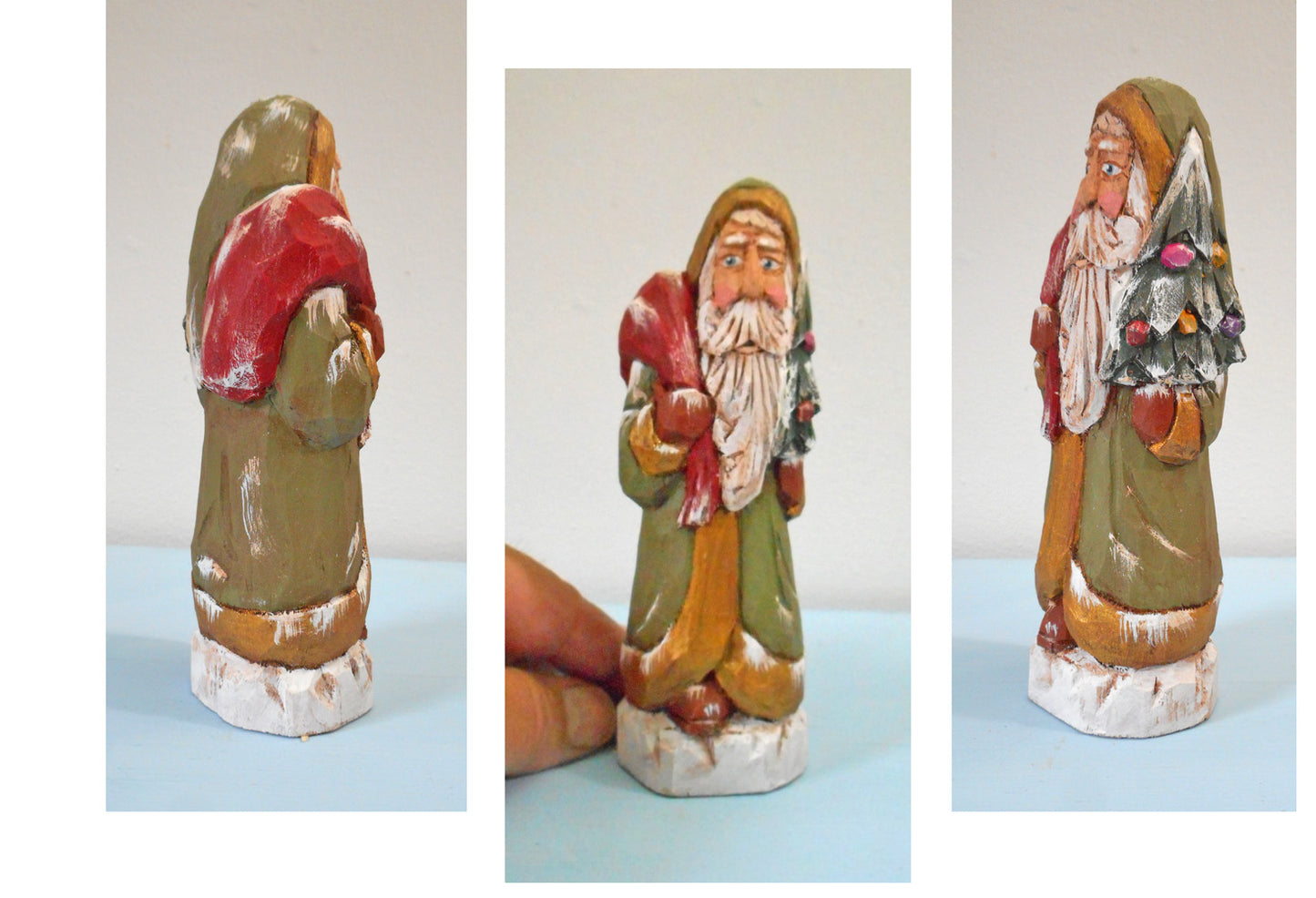 Santa Claus Woodcarving with Package