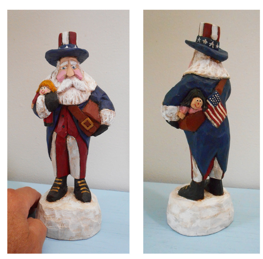 Hand Carved Patriotic Santa Claus Wood Carving