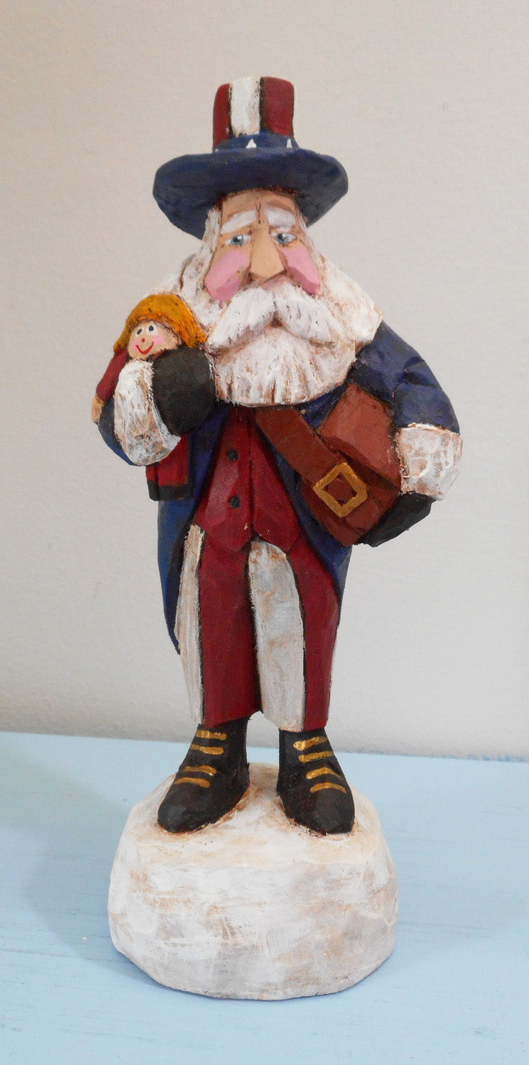 Hand Carved Patriotic Santa Claus Wood Carving