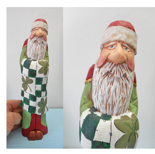 Hand Carved Irish Santa Claus with Quilt