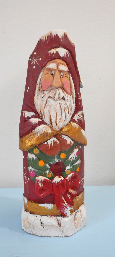 Hand Carved Santa Claus with Wreath