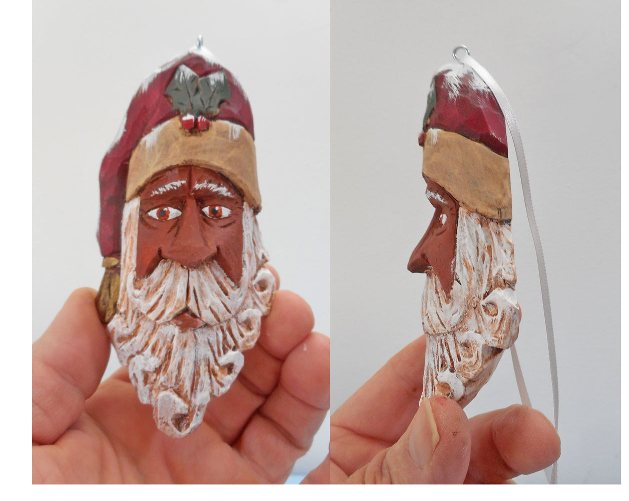 Wooden Black Santa Claus Face Ornaments