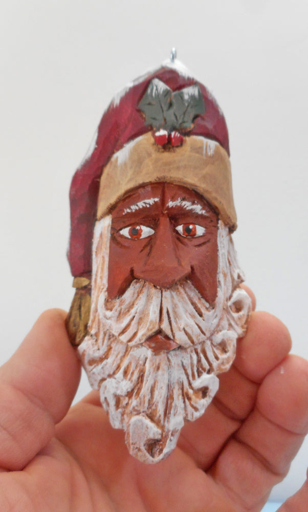 Wooden Black Santa Claus Face Ornaments