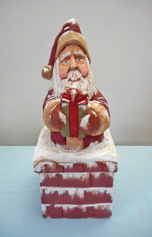 Chimney Santa Claus Wood Carving