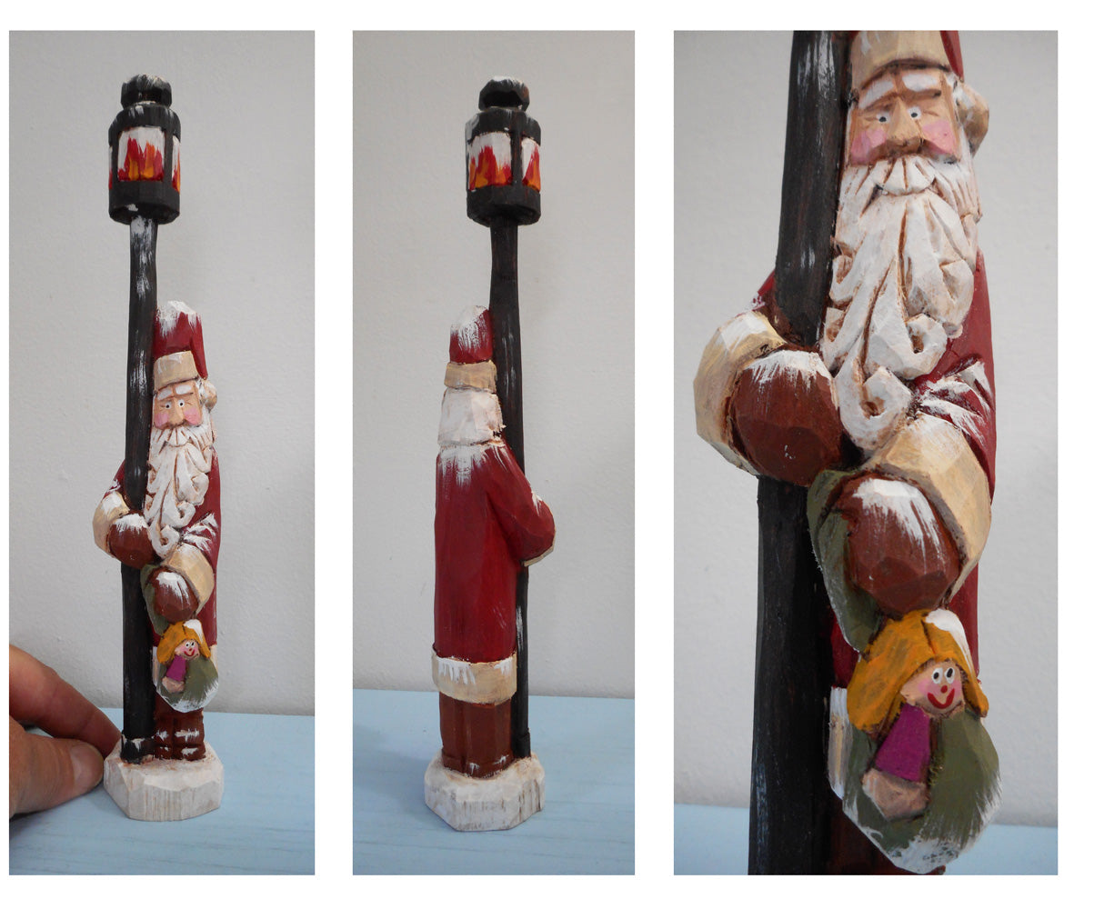 Hand Carved Lantern Santa Claus