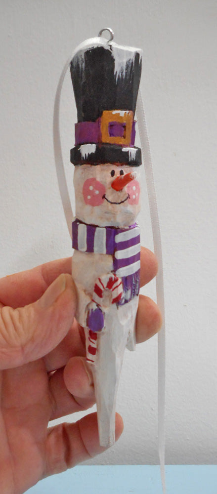 Snowman Ornament with Candy Cane