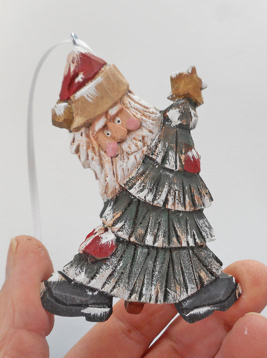 Wood Folk Art Santa Claus Ornament