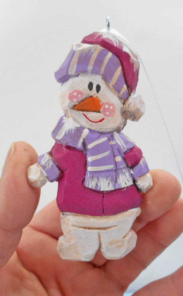 Wood snowman folk art ornament