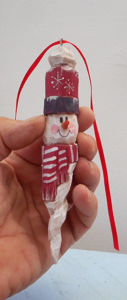 Wood Snowman Folk Art Christmas Ornament