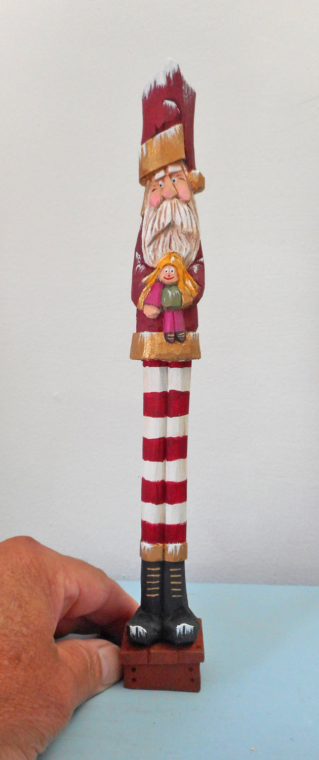 Whimsical Long Leg Pencil Santa Claus Figures