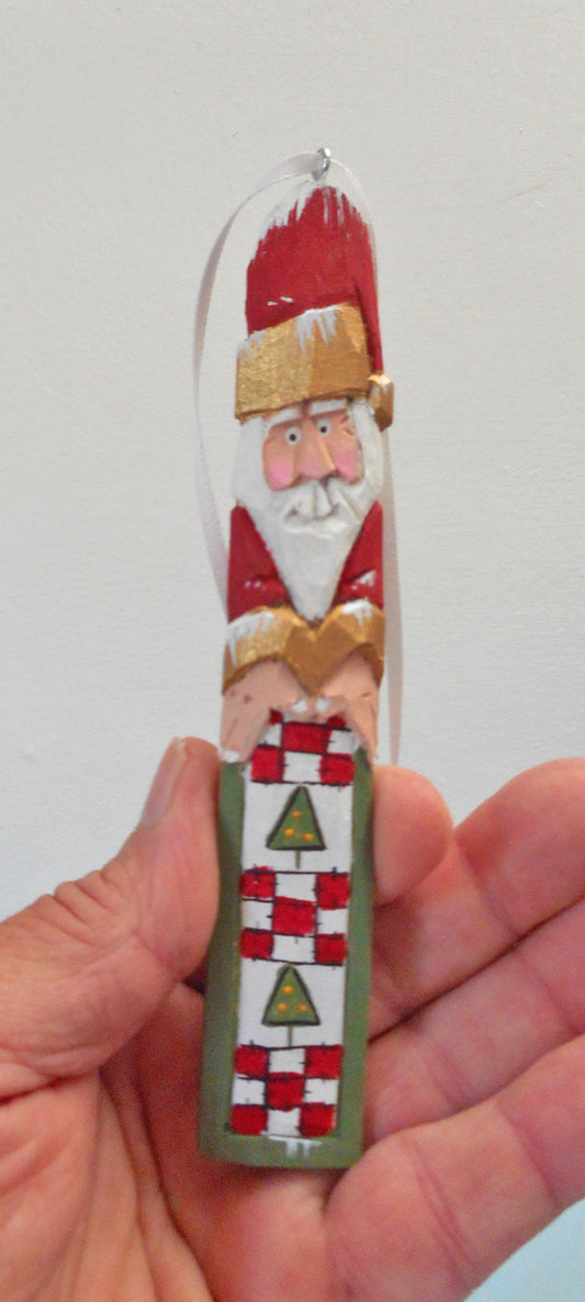 Santa Claus with Christmas Quilt Tree Ornament