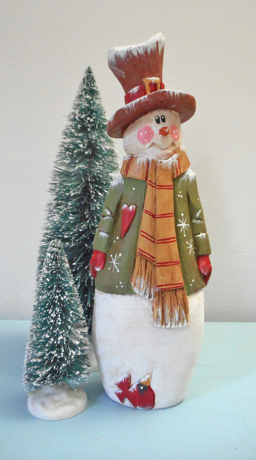 Wooden Snowman Decoration with Cardinal