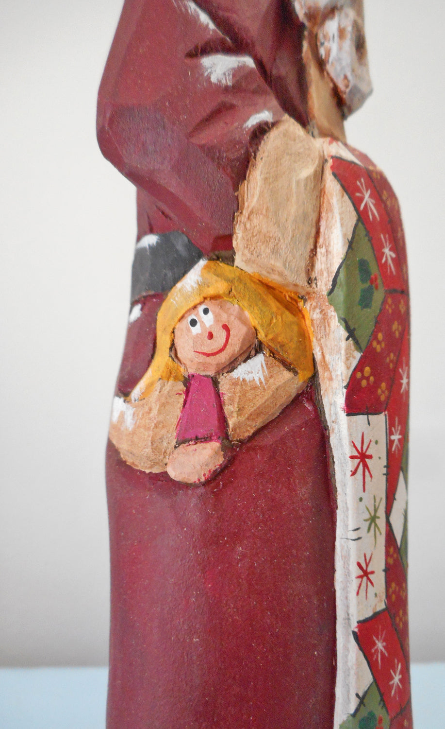 Hand Carved Father Christmas Santa with Quilt